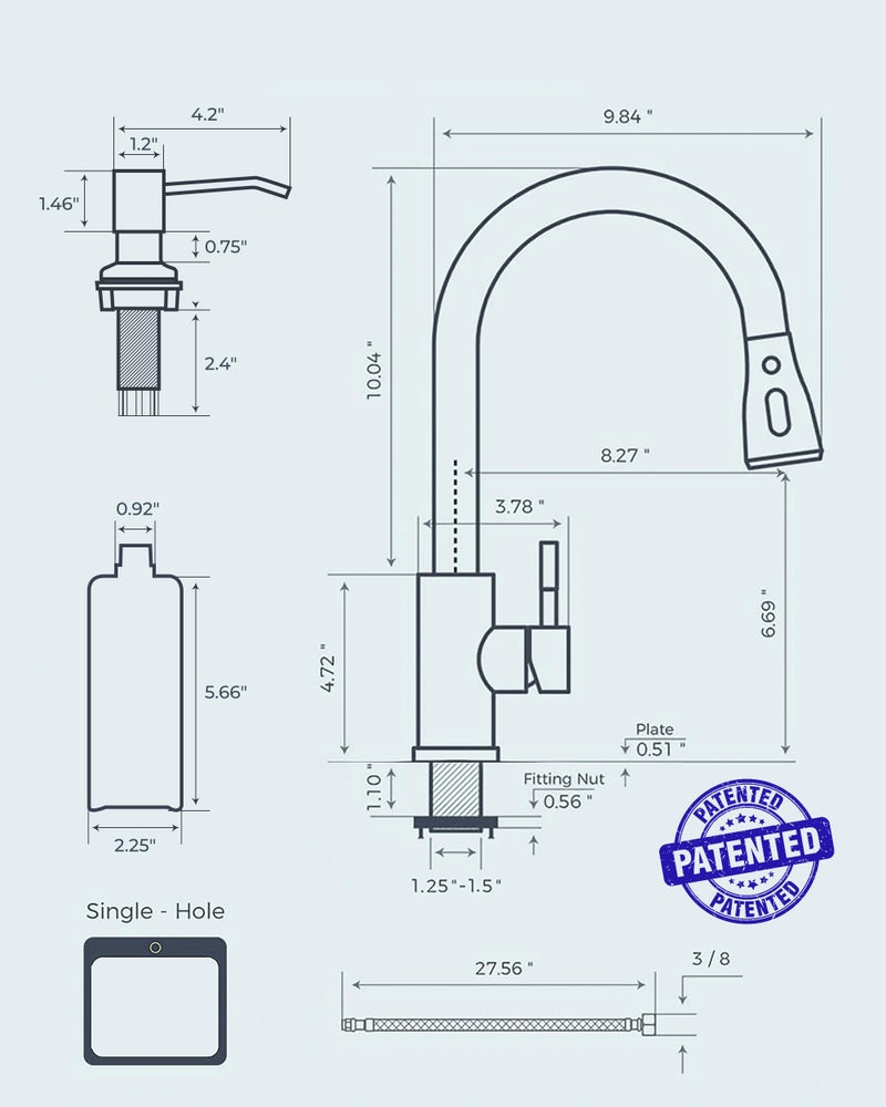 FORIOUS Kitchen Faucets with Soap Dispenser and Pull Down Sprayer, Brushed Nickel, Bar High Arc Single Handle Classic 3 Modes Stainless Steel Faucet for Kitchen Sink Farmhouse RV Laundry Camper - Image 5
