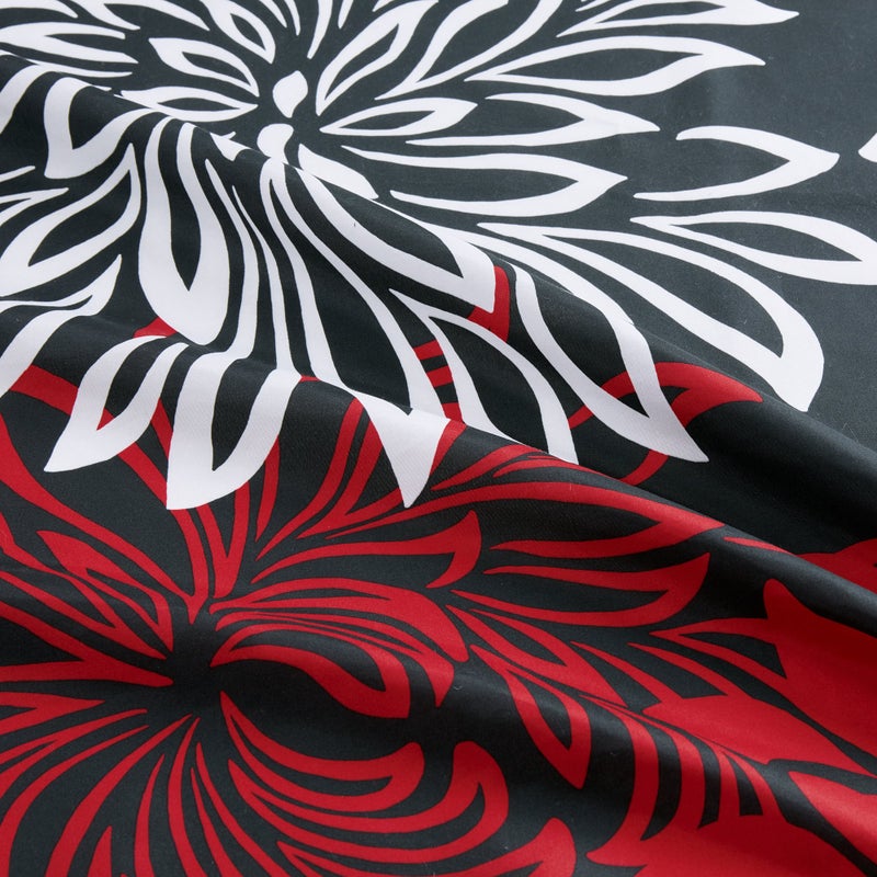 Comfort Spaces Enya Bathroom Shower Curtain Floral Printed Cute Chic Microfiber Fabric Bath Curtains, 72"x72", Red/Black - Image 3