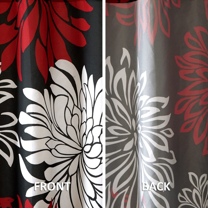 Comfort Spaces Enya Bathroom Shower Curtain Floral Printed Cute Chic Microfiber Fabric Bath Curtains, 72"x72", Red/Black - Image 2