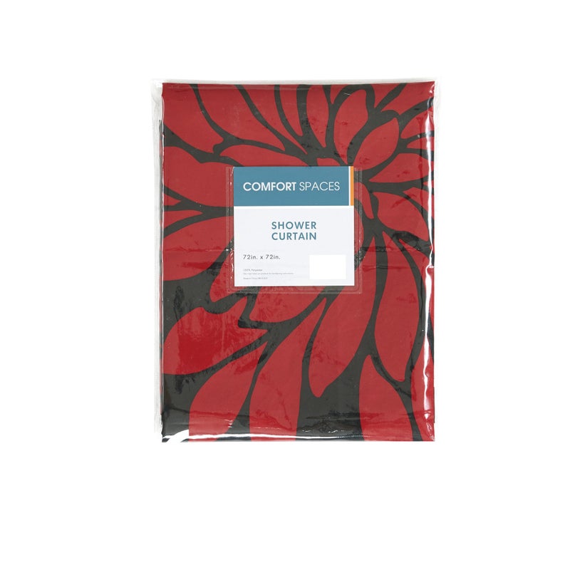 Comfort Spaces Enya Bathroom Shower Curtain Floral Printed Cute Chic Microfiber Fabric Bath Curtains, 72"x72", Red/Black - Image 5