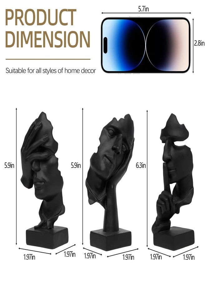 aboxoo 3 Pcs Thinker Statue, Silence is Gold Abstract Art Figurine, See No Evil Hear No Evil Speak No Evil Statues, Modern Resin Sculptures Decor for Living Room, Home, Office Study (Black) - Image 5