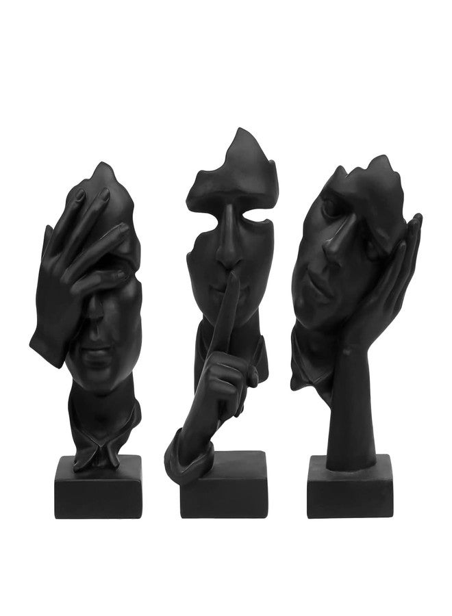 aboxoo 3 Pcs Thinker Statue, Silence is Gold Abstract Art Figurine, See No Evil Hear No Evil Speak No Evil Statues, Modern Resin Sculptures Decor for Living Room, Home, Office Study (Black) - Image 1