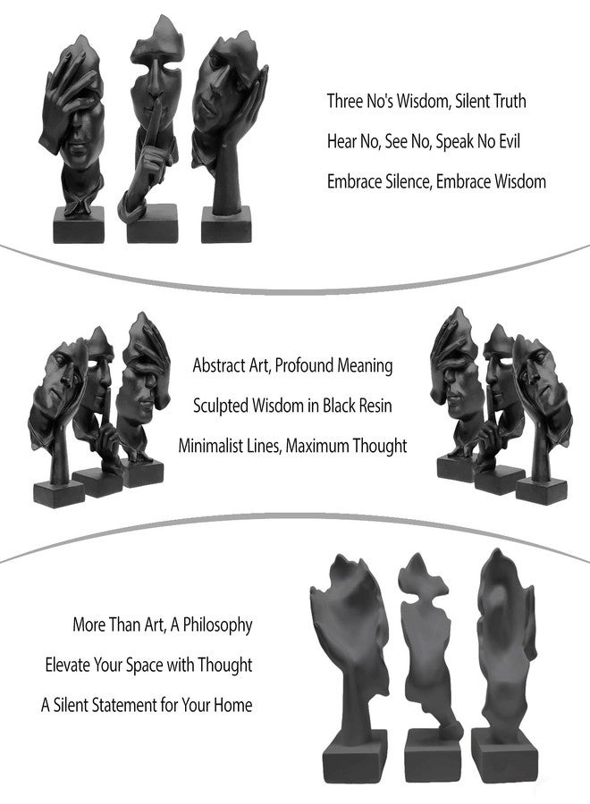 aboxoo 3 Pcs Thinker Statue, Silence is Gold Abstract Art Figurine, See No Evil Hear No Evil Speak No Evil Statues, Modern Resin Sculptures Decor for Living Room, Home, Office Study (Black) - Image 4