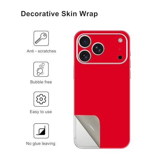 CXWITHY Skin Wrap for iPhone 17 Pro Max, Protective Film Vinyl Decal Stickers Cover for Phone Back, Camera, Frame (Red) - Image 3