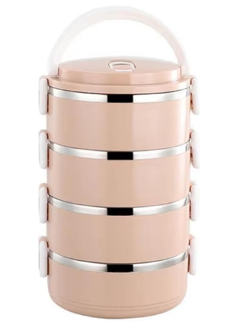 LIMITLESS - 4 Stackable Lunch Box, Portable Stainless Steel Bento Box Food Storage Portable Thermal Cylinder With Silicone Sealing Ring Design, for Workers, Picnic, School, Office (Beige) - Image 1