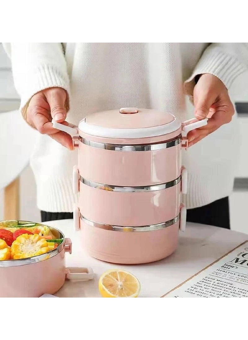 LIMITLESS - 4 Stackable Lunch Box, Portable Stainless Steel Bento Box Food Storage Portable Thermal Cylinder With Silicone Sealing Ring Design, for Workers, Picnic, School, Office (Beige) - Image 1