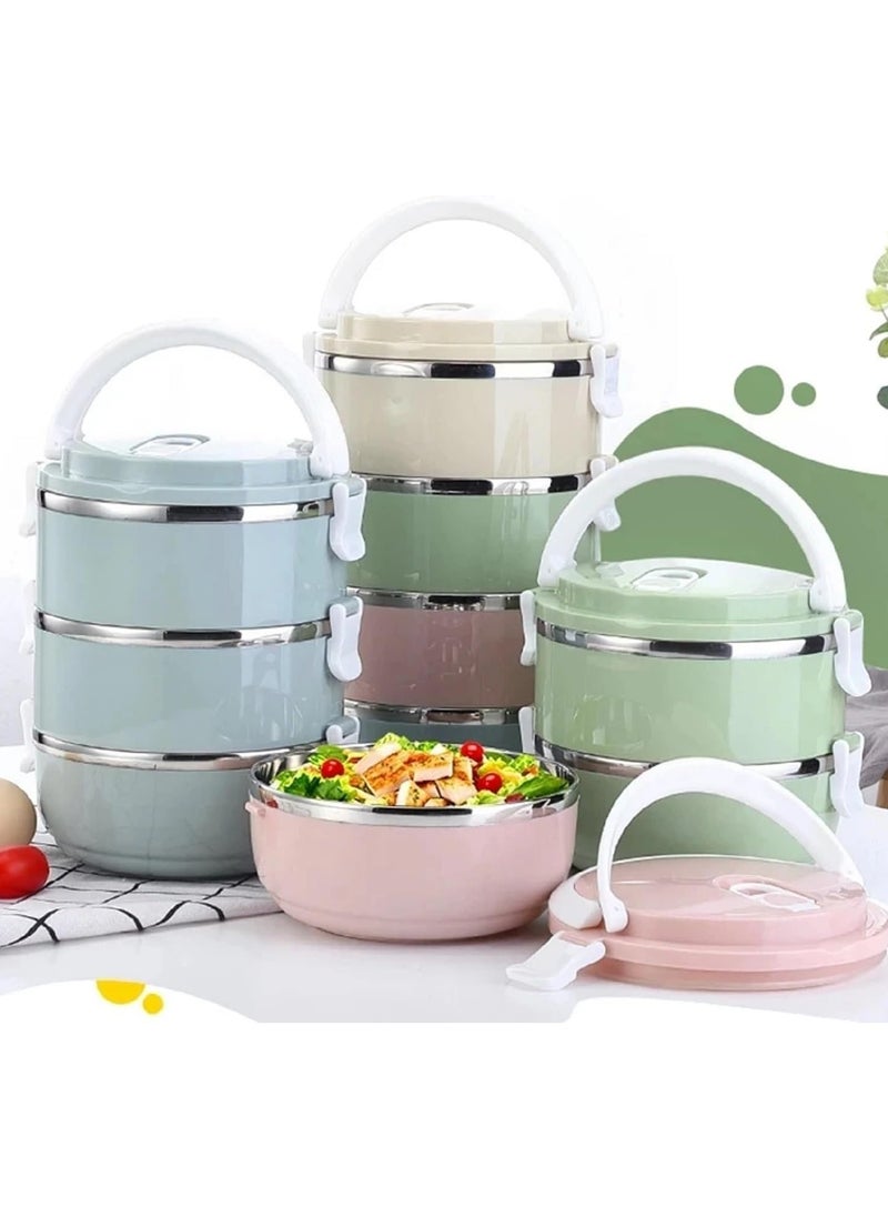 LIMITLESS - 4 Stackable Lunch Box, Portable Stainless Steel Bento Box Food Storage Portable Thermal Cylinder With Silicone Sealing Ring Design, for Workers, Picnic, School, Office (Beige) - Image 1