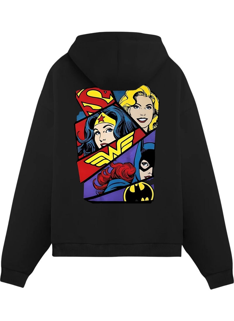 Alex Rosen Unisex Black Superman Printed Oversize Fit Cotton Hooded Sweatshirt  - Image 1