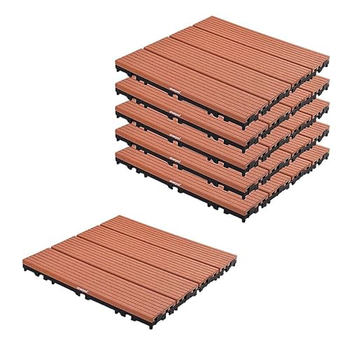 Sharpex Wood and Plastic Deck Tiles with Interlocking | 6 Piece Floor Decking Water Resistant Tile for Balcony, Terrace, Garden, Poolside | Quick Flooring Solution for Indoor/Outdoor (WPC, 6 Piece) - Image 1