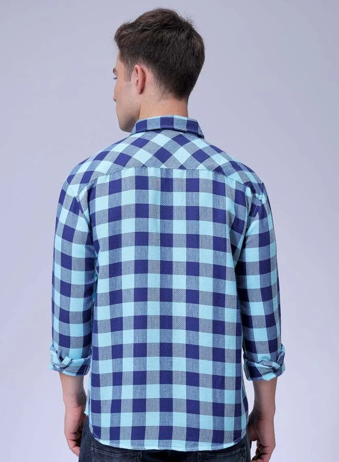The Indian Garage Co Men Relaxed Fit Checkered Full Sleeves Cutaway Collar Double Flap Pocket Resort Wear Shirt