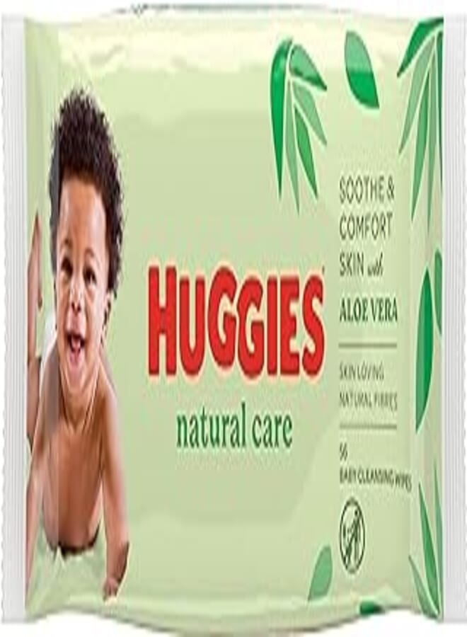 Huggies Natural Care, Baby Wipes - Single Pack (56 Wipes Total) - Aloe Vera Wet Wipes with Natural Fragrance - Hypoallergenic with no alcohol