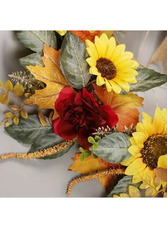 Sun Flower Rose Flower Maple Leaf PVC Circle Garland Autumn Wreath Boho Chic 19.7 Inch Indoor Outdoor Wall Hanging Decor For Thanksgiving Fall Weddings Seasonal - Image 2