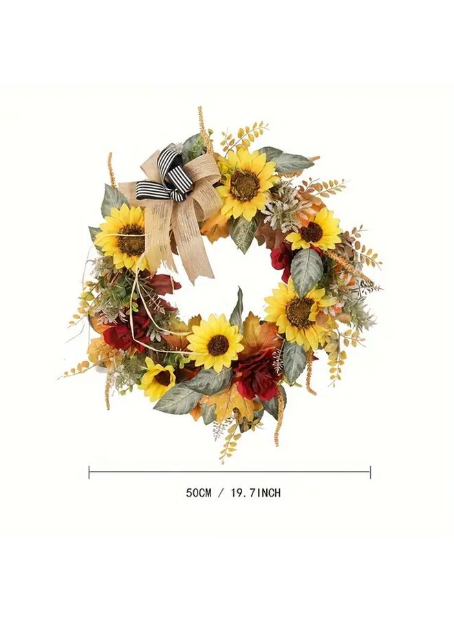 Sun Flower Rose Flower Maple Leaf PVC Circle Garland Autumn Wreath Boho Chic 19.7 Inch Indoor Outdoor Wall Hanging Decor For Thanksgiving Fall Weddings Seasonal - Image 3