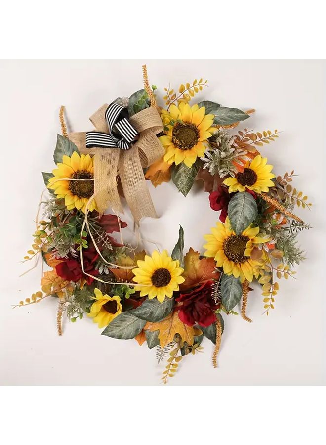 Sun Flower Rose Flower Maple Leaf PVC Circle Garland Autumn Wreath Boho Chic 19.7 Inch Indoor Outdoor Wall Hanging Decor For Thanksgiving Fall Weddings Seasonal - Image 4