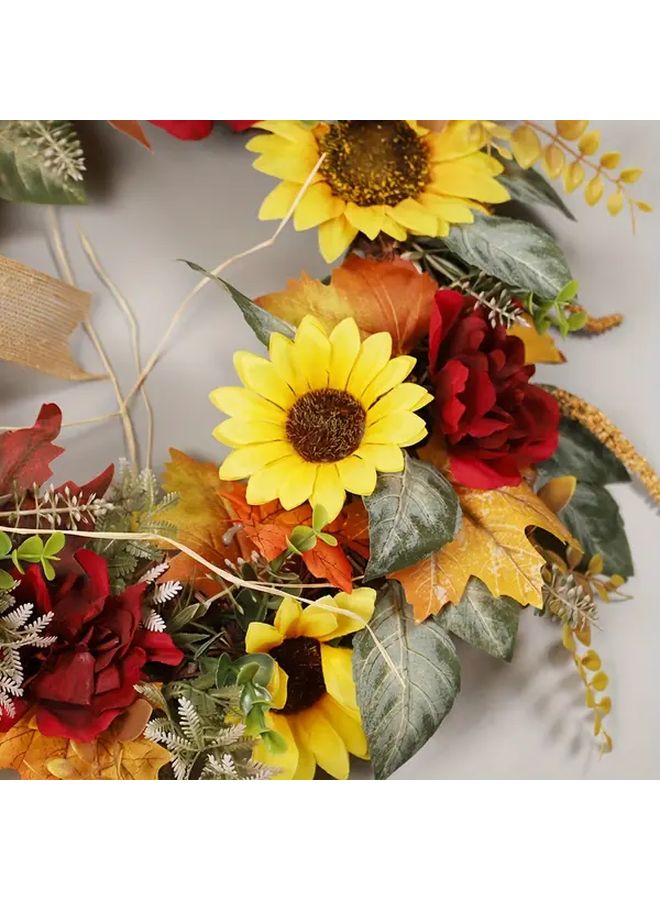 Sun Flower Rose Flower Maple Leaf PVC Circle Garland Autumn Wreath Boho Chic 19.7 Inch Indoor Outdoor Wall Hanging Decor For Thanksgiving Fall Weddings Seasonal - Image 5