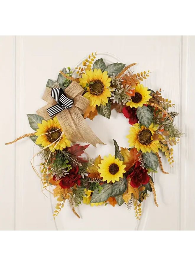Sun Flower Rose Flower Maple Leaf PVC Circle Garland Autumn Wreath Boho Chic 19.7 Inch Indoor Outdoor Wall Hanging Decor For Thanksgiving Fall Weddings Seasonal - Image 1
