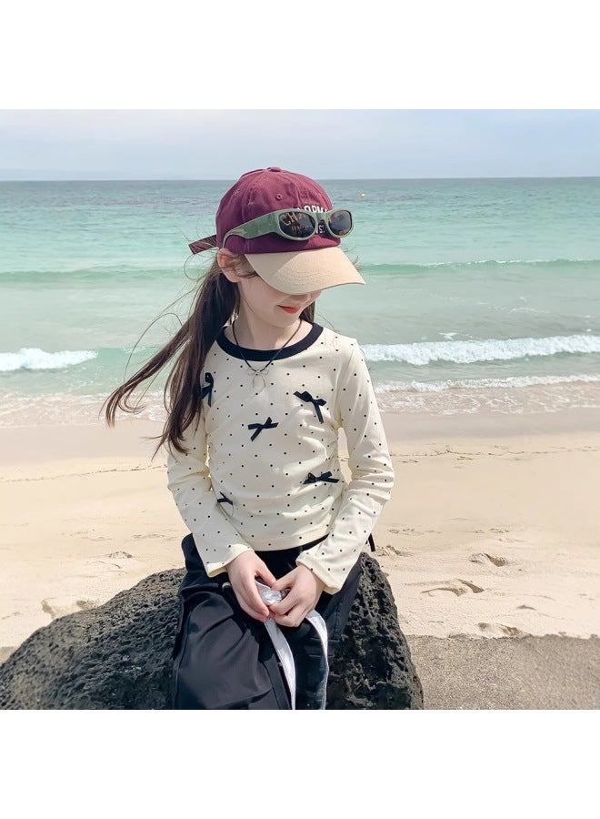 Girls' T-shirt New Stylish Children's Spring And Autumn Long-sleeve Little Girl Autumn Polka Dot Base Shirt Top Trendy
