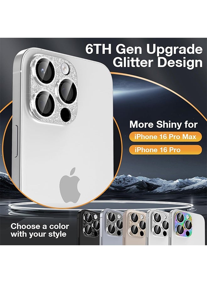 SUNDAREE for iPhone 16 Pro/iPhone 16 Pro Max Camera Lens Protector, [New Glitter Design] Full Bling Sparkly Diamond Tempered Glass Screen Protector Metal Camera Cover Accessories (White Titanium) - Image 2
