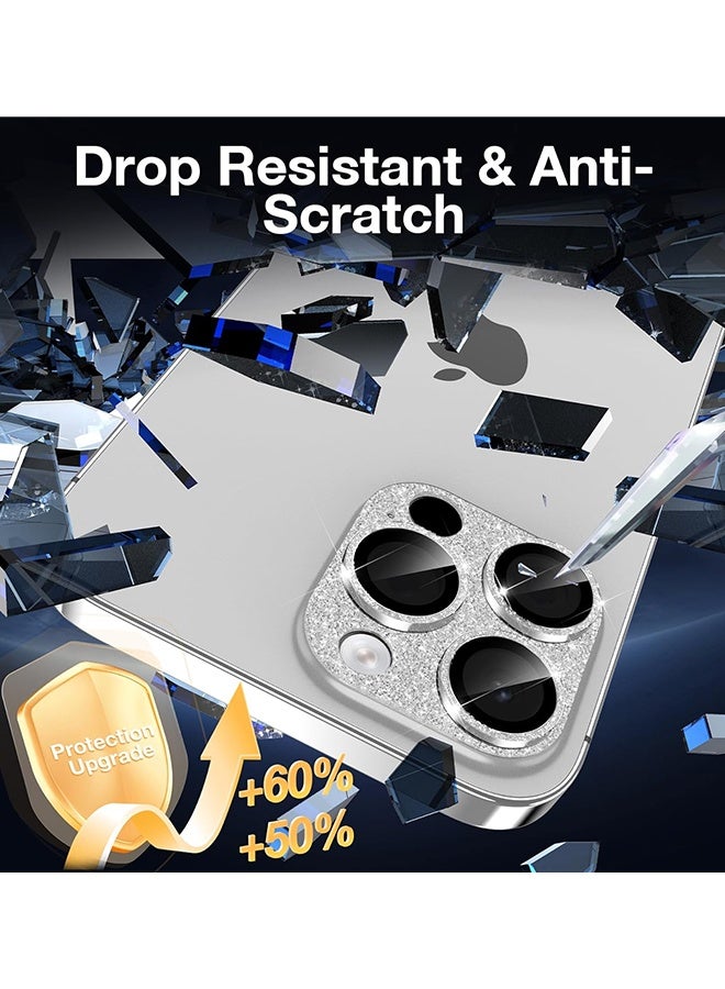 SUNDAREE for iPhone 16 Pro/iPhone 16 Pro Max Camera Lens Protector, [New Glitter Design] Full Bling Sparkly Diamond Tempered Glass Screen Protector Metal Camera Cover Accessories (White Titanium) - Image 3