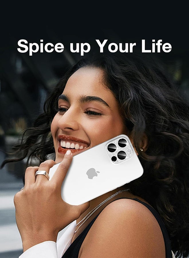 SUNDAREE for iPhone 16 Pro/iPhone 16 Pro Max Camera Lens Protector, [New Glitter Design] Full Bling Sparkly Diamond Tempered Glass Screen Protector Metal Camera Cover Accessories (White Titanium) - Image 5