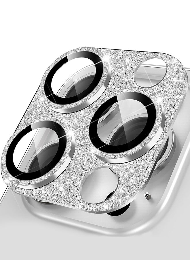 SUNDAREE for iPhone 16 Pro/iPhone 16 Pro Max Camera Lens Protector, [New Glitter Design] Full Bling Sparkly Diamond Tempered Glass Screen Protector Metal Camera Cover Accessories (White Titanium) - Image 1