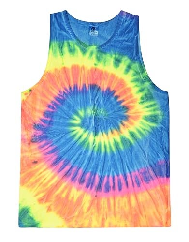 Colortone Unisex Tie Dye Tank Top, Neon Rainbow, Small - Image 1