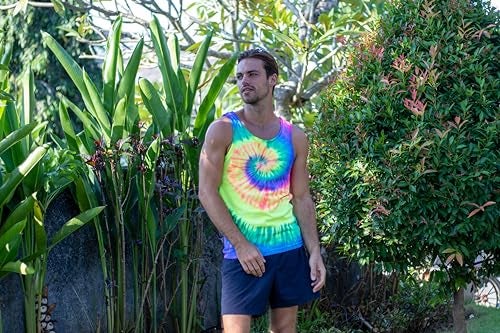 Colortone Unisex Tie Dye Tank Top, Neon Rainbow, Small - Image 3