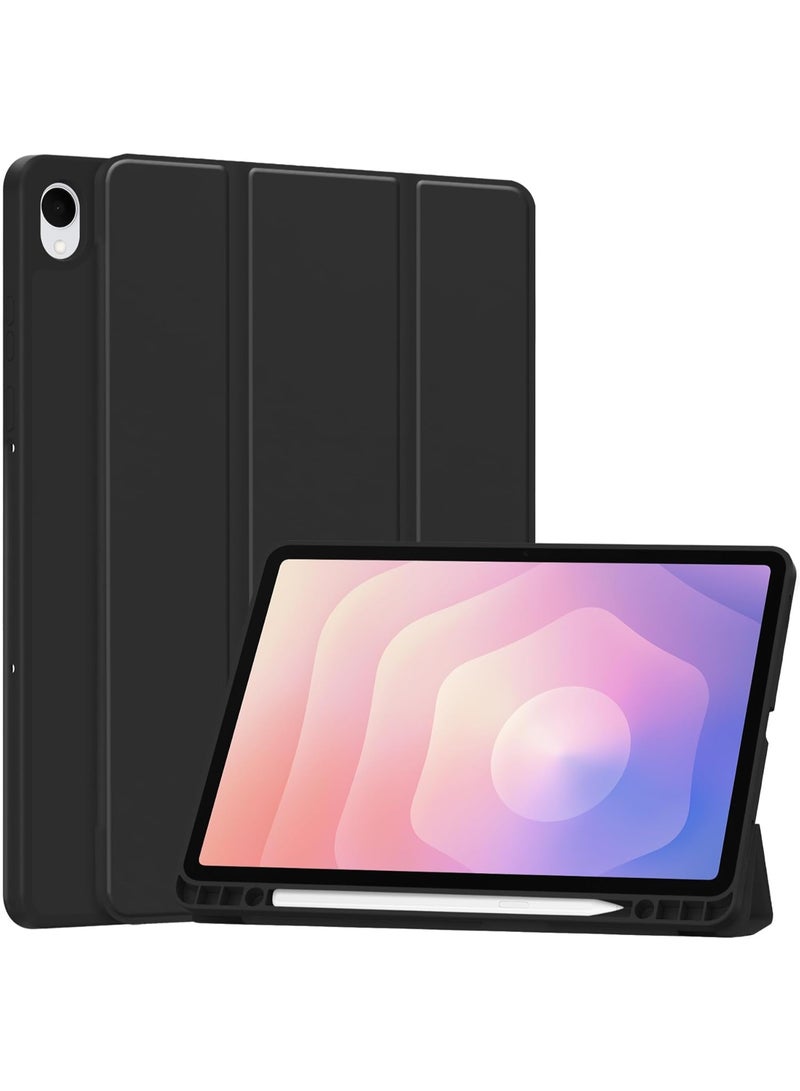 ميجوفاست جراب Samsung Galaxy Tab S11 مقاس 11 بوصة (2025) SM-X730/X736B مع خاصية الإيقاظ/السكون التلقائي، وغطاء خلفي ثلاثي الطي من الجلد الناعم TPU بنمط قرص العسل مع حامل قلم (أسود) - Image 1