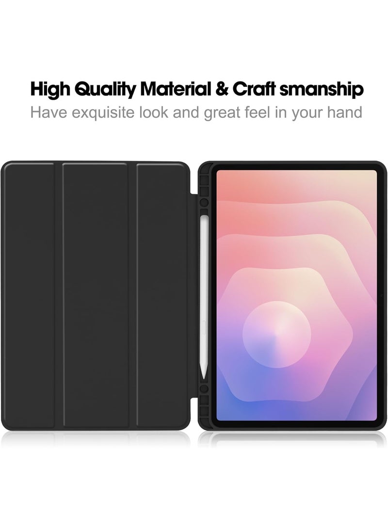 ميجوفاست جراب Samsung Galaxy Tab S11 مقاس 11 بوصة (2025) SM-X730/X736B مع خاصية الإيقاظ/السكون التلقائي، وغطاء خلفي ثلاثي الطي من الجلد الناعم TPU بنمط قرص العسل مع حامل قلم (أسود) - Image 4