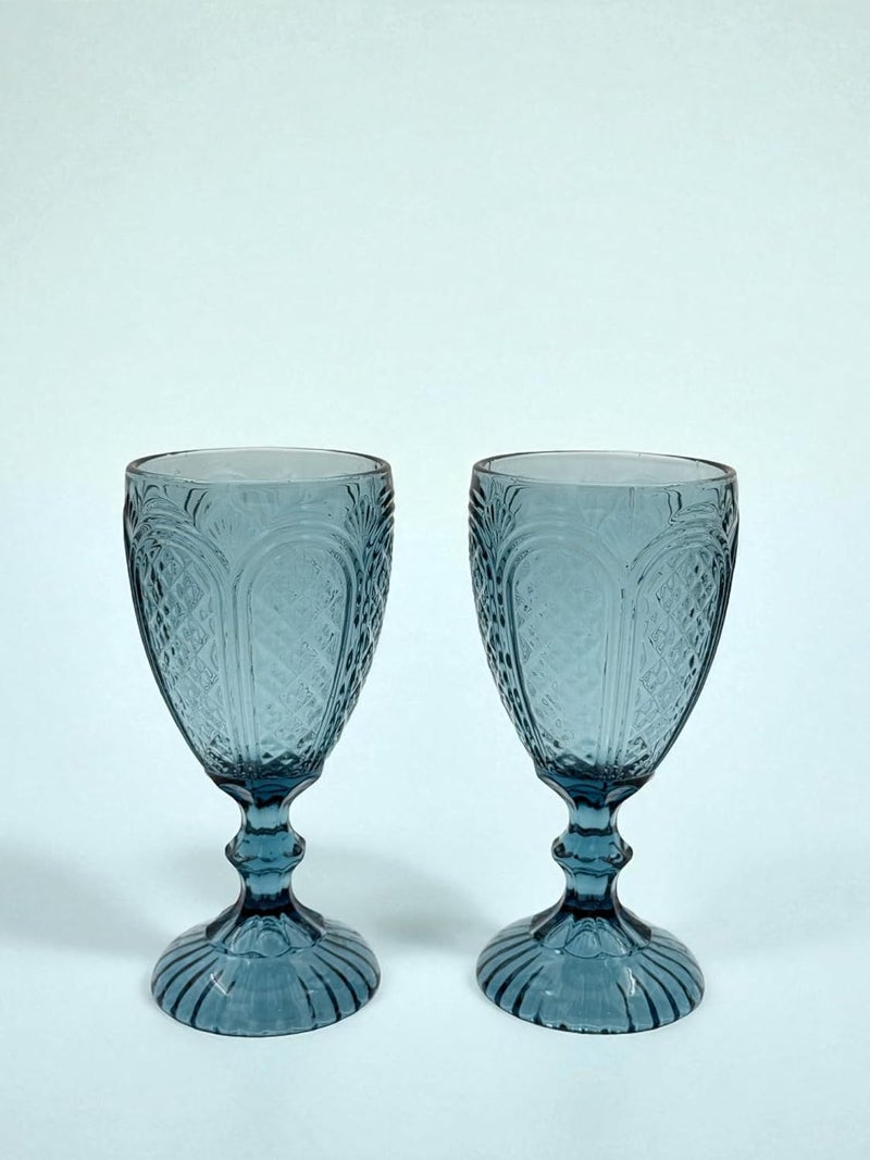 B&D Blue Glass Goblet Set - 2 Pieces - Image 3