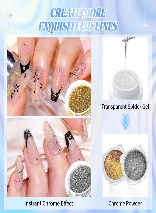 U-Shinein 3Pcs Spider Gel Set: Black & White & Transparent 3D Spider Gel Polish with Metallic Silver Gold Chrome Nail Powder for Nail Arts - Image 5