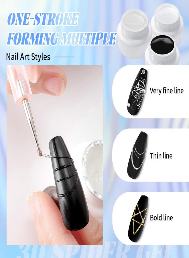 U-Shinein 3Pcs Spider Gel Set: Black & White & Transparent 3D Spider Gel Polish with Metallic Silver Gold Chrome Nail Powder for Nail Arts - Image 3