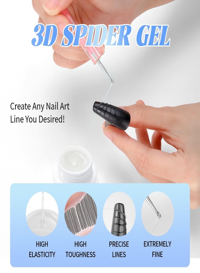 U-Shinein 3Pcs Spider Gel Set: Black & White & Transparent 3D Spider Gel Polish with Metallic Silver Gold Chrome Nail Powder for Nail Arts - Image 2
