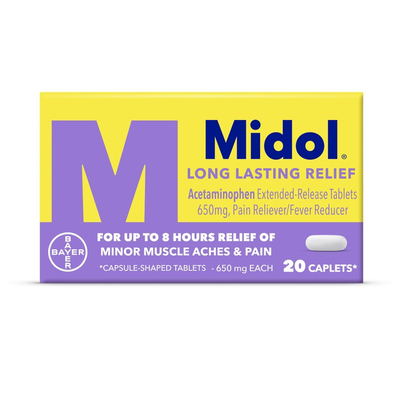 Midol Long Lasting Relief 20ct: Midol Long Lasting Relief, Menstrual Symptom Reliever & Fever Reducer, Caplets with Acetaminophen for Menstrual Pain Relief - 20 Count (Packaging May Vary) - Image 1