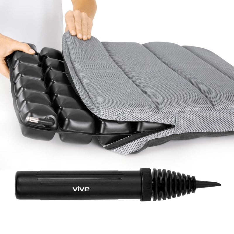Vive Inflatable Wheelchair Air Seat Cushion  Adjustable Air Pressure Relief Travel Seat Portable  Waffle Style Pressure Relief Bed Sore Ulcer Treatment Wheel Chair Pain Cushion for Mobility Aids