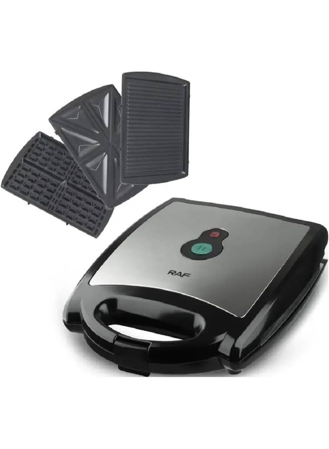 RAF Sandwich Maker, 1400 Watt, 3 Plate, Silver - R-236 - Image 1