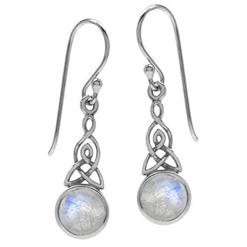 Silvershake Natural Moonstone 925 Sterling Silver Triquetra Celtic Knot Dangle Hook Earrings - Image 5