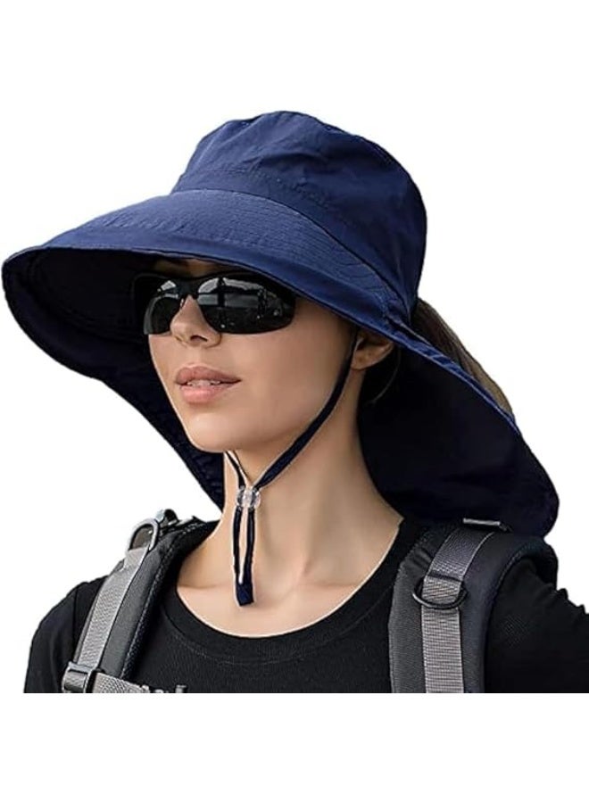 قبعات الشمس للمرأة ، قبعة الشمس الواسعة ، قبعات الشاطئ القابلة للطي ، مع غطاء الرقبة ، البقاء باردًا ، للصيد ، المشي لمسافات طويلة ، التخييم ، الصيد ، الغولف ، البستنة ، الأزرق البحري - Image 1