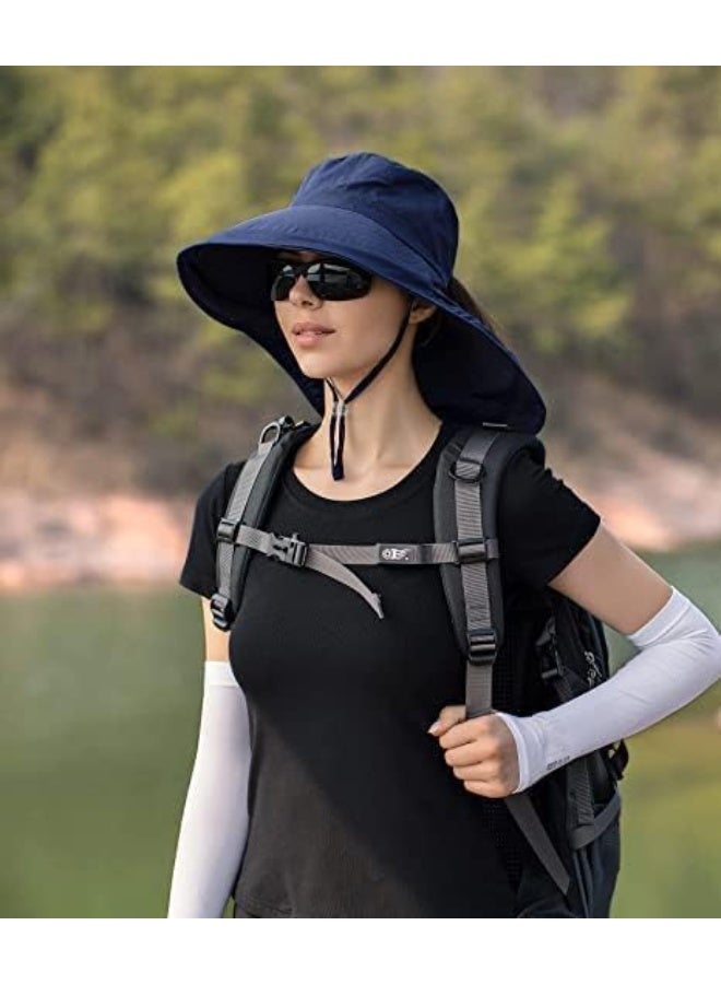 قبعات الشمس للمرأة ، قبعة الشمس الواسعة ، قبعات الشاطئ القابلة للطي ، مع غطاء الرقبة ، البقاء باردًا ، للصيد ، المشي لمسافات طويلة ، التخييم ، الصيد ، الغولف ، البستنة ، الأزرق البحري - Image 4