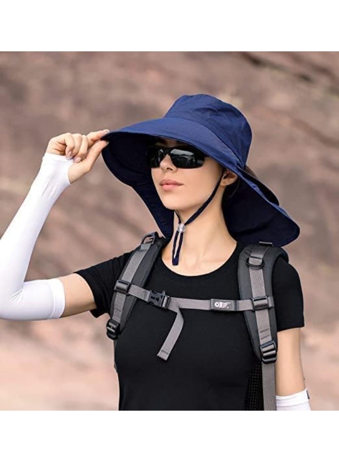 قبعات الشمس للمرأة ، قبعة الشمس الواسعة ، قبعات الشاطئ القابلة للطي ، مع غطاء الرقبة ، البقاء باردًا ، للصيد ، المشي لمسافات طويلة ، التخييم ، الصيد ، الغولف ، البستنة ، الأزرق البحري - Image 3