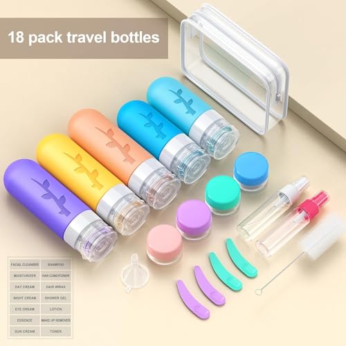 Aeomni 19pack Travel Bottles for Toiletries, TSA Approved Silicone Size Containers for toiletries, Refillable & Leakproof Travel shampoo and conditioner bottles - Image 3