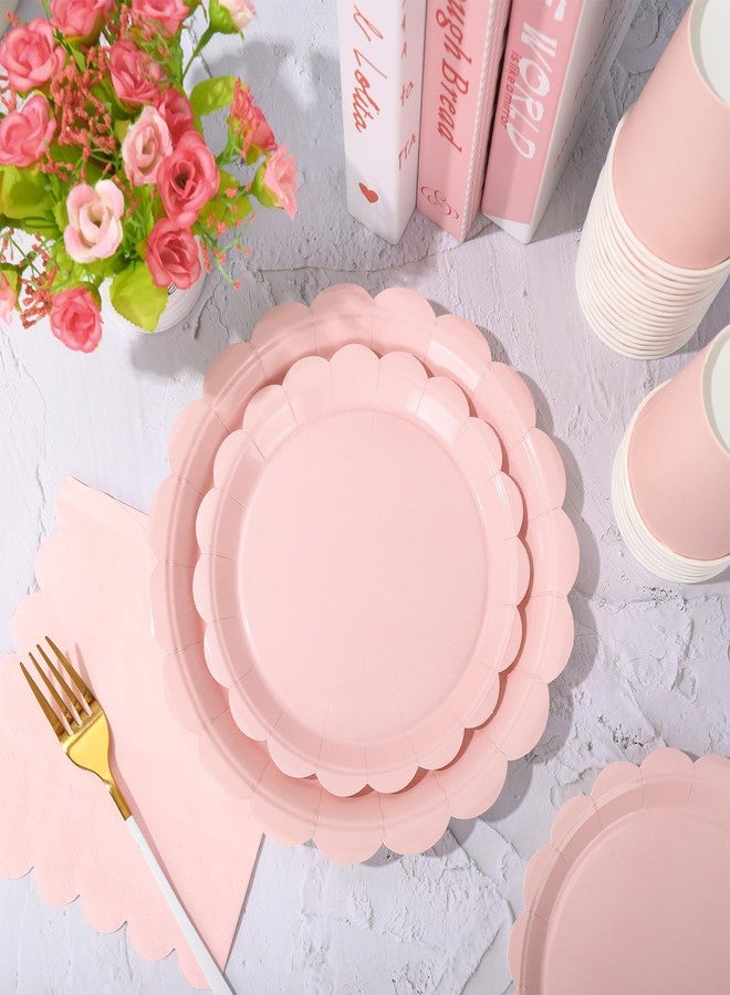 Whaline Light Pink Party Supplies Kit Scalloped Paper Tableware Plate Napkin Cup Pastel Disposable Dinnerware Set for 24 Guests Wedding Birthday Party Table Decor - Image 5