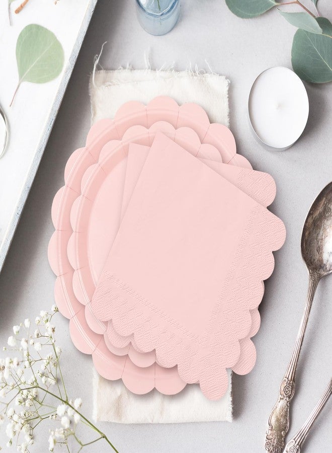 Whaline Light Pink Party Supplies Kit Scalloped Paper Tableware Plate Napkin Cup Pastel Disposable Dinnerware Set for 24 Guests Wedding Birthday Party Table Decor - Image 4