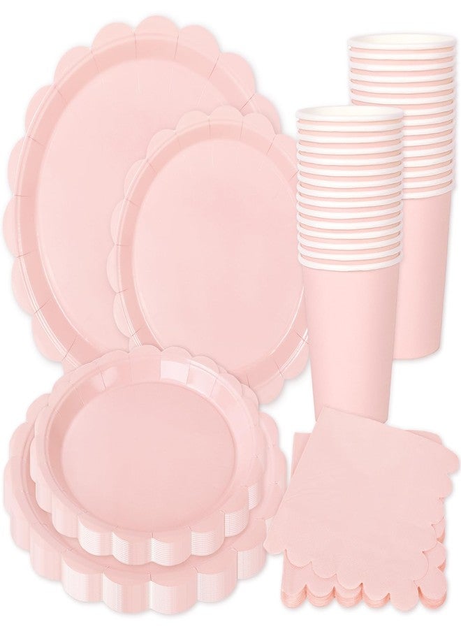 Whaline Light Pink Party Supplies Kit Scalloped Paper Tableware Plate Napkin Cup Pastel Disposable Dinnerware Set for 24 Guests Wedding Birthday Party Table Decor - Image 1
