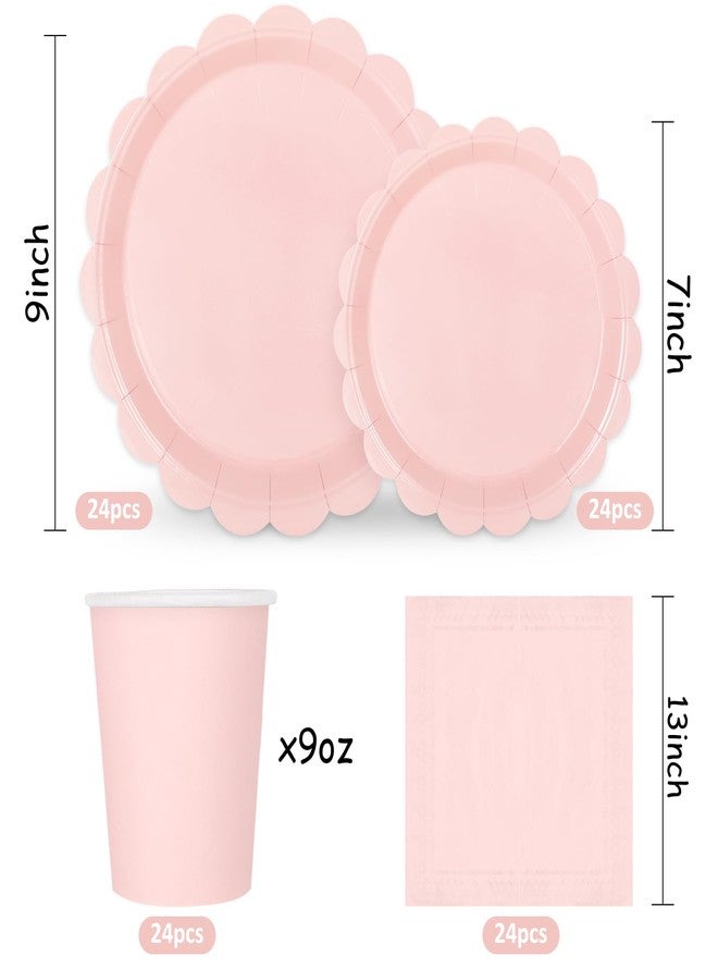 Whaline Light Pink Party Supplies Kit Scalloped Paper Tableware Plate Napkin Cup Pastel Disposable Dinnerware Set for 24 Guests Wedding Birthday Party Table Decor - Image 2