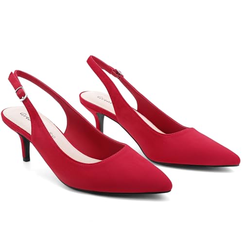 Greatonu Womens Red Formal Classic Slingback Kitten Heels Pumps Court Shoes Size 9 US / 40 EU - Image 5
