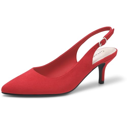 Greatonu Womens Red Formal Classic Slingback Kitten Heels Pumps Court Shoes Size 9 US / 40 EU - Image 1