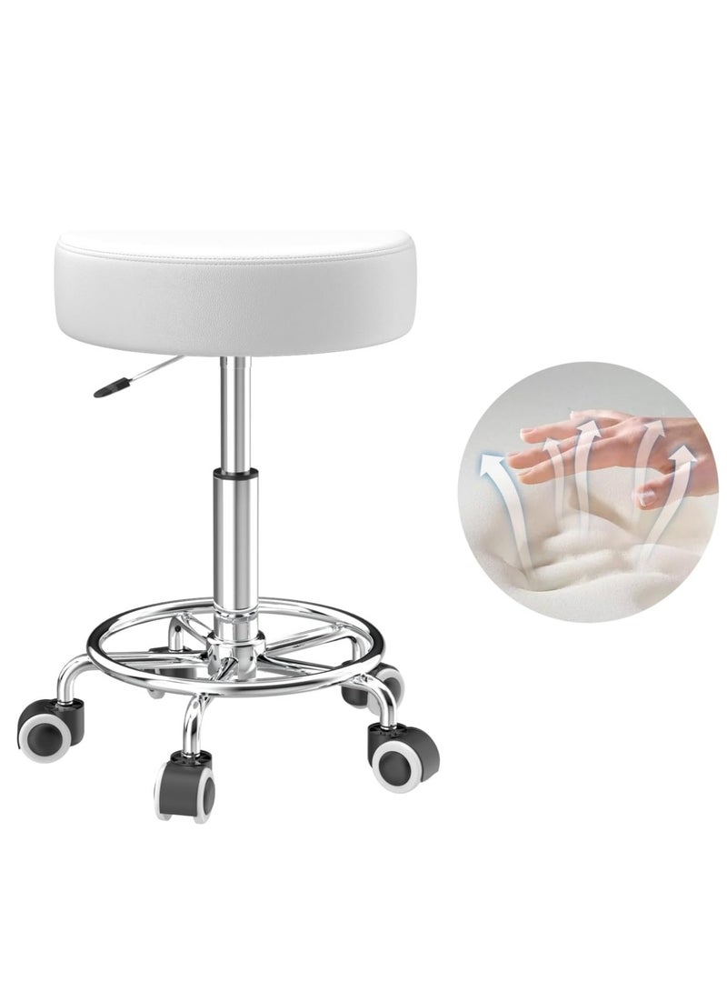 Generic 43cm-57cm Adjustable Height Swivel Chair with Footrest for Body Relaxation, Small, Comfortable and Lightweight PU Leather Chair with Wheels, Swivel Chair, Work Chair, Hairdressing - Image 2
