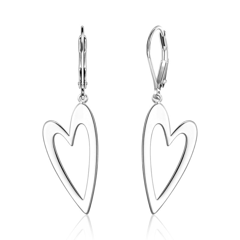 ALEXCRAFT 925 Sterling Silver Heart Dangle Earrings for Women, ALEXCRAFT Heart Silver Dangling Drop Earring Leverback Polished Hearts Shaped Dangly Minimalist Earing of Valentine - Image 1
