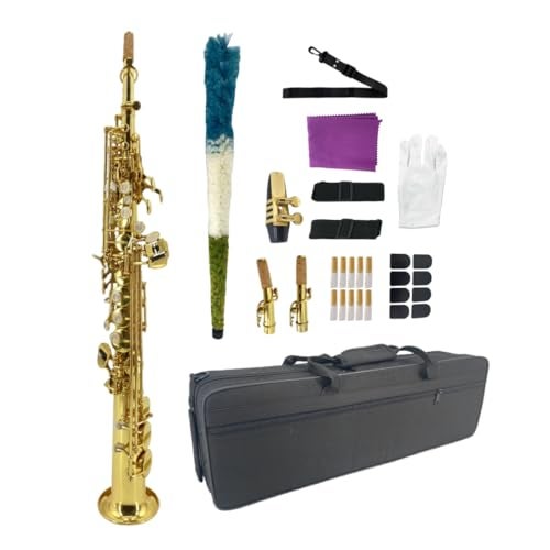 WUQIMUSC Bb Straight Soprano SaxophoneGold Lacquer Finish Ergonomic Design with Case Mouthpiece Neck Strap Accessories Ideal for Beginners Advanced PlayersGolden - Image 1